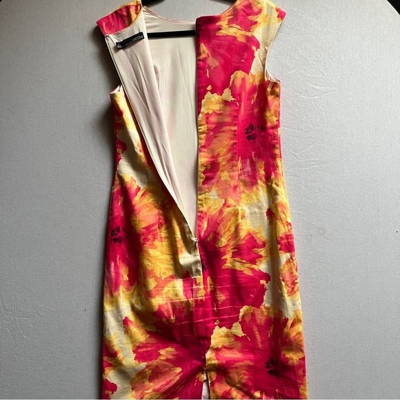 Chetta B Pink Floral Sheath Midi Scoop Neck Sleeveless Cotton Dress Sz 8 - Picture 11 of 12